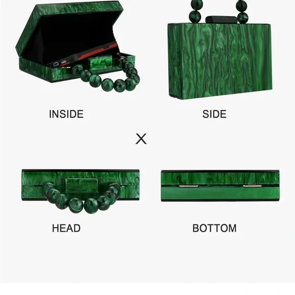 Elegant Green Handbag with Beaded Handle - Picture 6 of 13